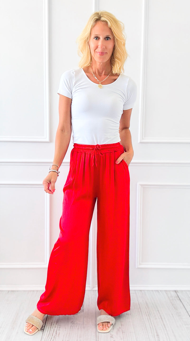 Angora Italian Satin Pant - Red-170 Bottoms-Italianissimo-Coastal Bloom Boutique, find the trendiest versions of the popular styles and looks Located in Indialantic, FL