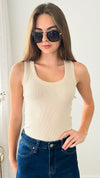 Elite Ribbed Scoop Neck Tank Top - Sand Beige-100 Sleeveless Tops-Zenana-Coastal Bloom Boutique, find the trendiest versions of the popular styles and looks Located in Indialantic, FL