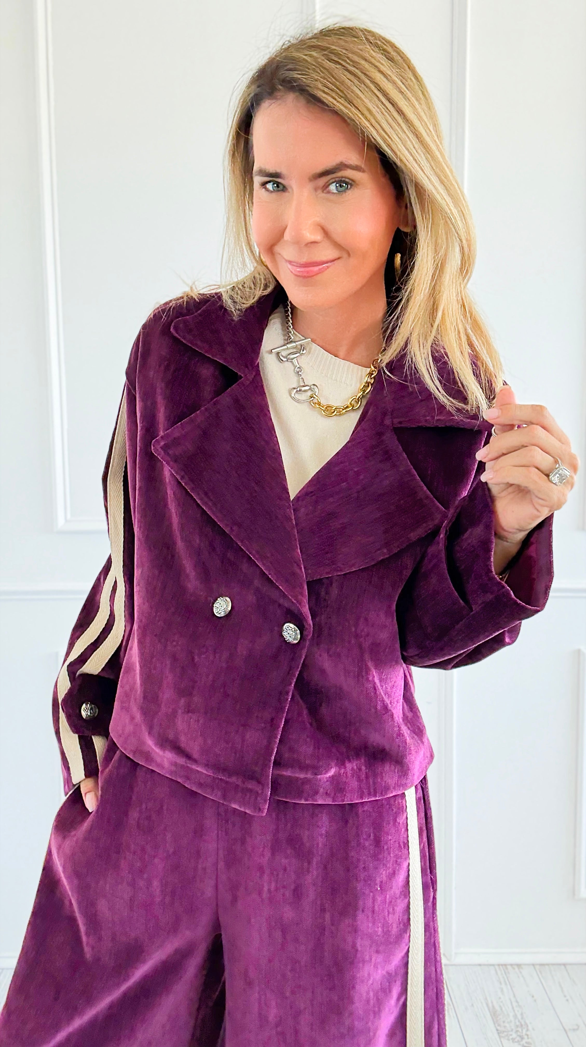 Tracked Threads Cropped Italian Jacket- Plum