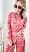 Certain To Charm Burnout Velvet Ruched Shirt - Rose-130 Long sleeve top-HYFVE-Coastal Bloom Boutique, find the trendiest versions of the popular styles and looks Located in Indialantic, FL