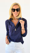 Effortlessly Active Zip-Up Top - Navy-130 Long Sleeve Tops-ARYEH-Coastal Bloom Boutique, find the trendiest versions of the popular styles and looks Located in Indialantic, FL