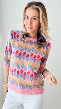Tip Toe Thru The Tulips Sweater - Pink-140 Sweaters-&MERCI-Coastal Bloom Boutique, find the trendiest versions of the popular styles and looks Located in Indialantic, FL