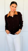 Cable Stitch Italian Button Cardigan- Chocolate-170 Bottoms-Italianissimo-Coastal Bloom Boutique, find the trendiest versions of the popular styles and looks Located in Indialantic, FL