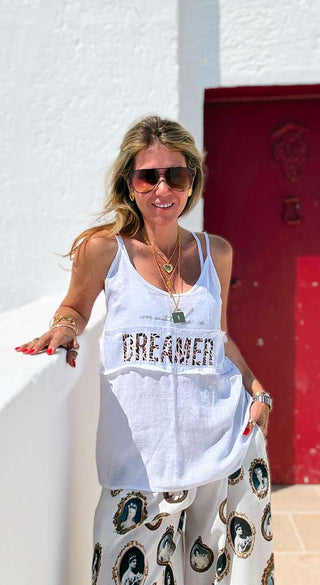 Fearlessly Dreaming Italian Tank Top- White