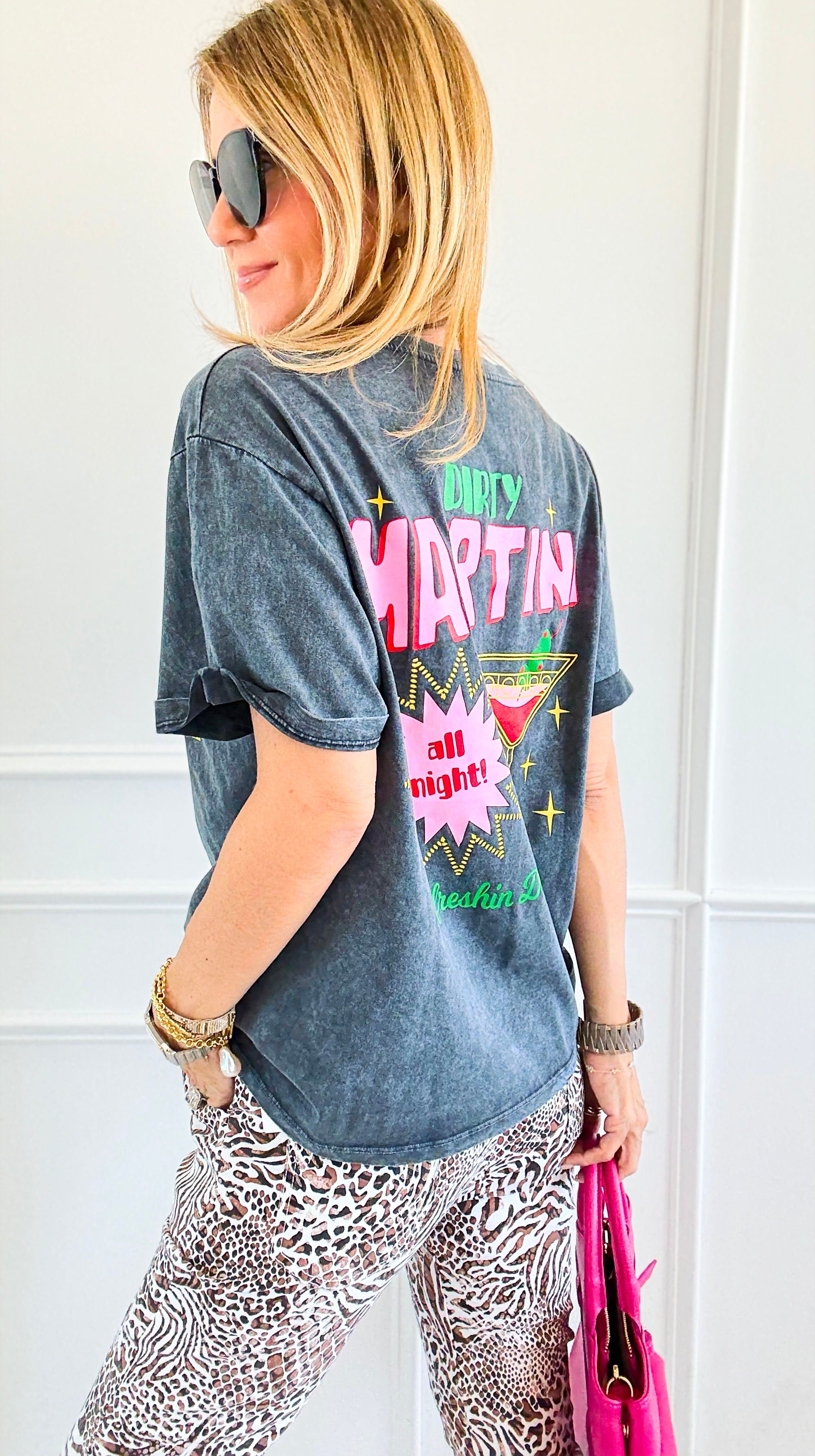 Martini All Night V-Neck Italian Graphic Tee-110 Short Sleeve Tops-FIRSTAGE-Coastal Bloom Boutique, find the trendiest versions of the popular styles and looks Located in Indialantic, FL