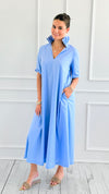 Pleated Collar Midi Dres-SKY-200 Dresses/Jumpsuits/Rompers-Adrienne-Coastal Bloom Boutique, find the trendiest versions of the popular styles and looks Located in Indialantic, FL