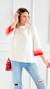 Stripe Pop Mock Neck Sweater-140 Sweaters-Fate Inc-Coastal Bloom Boutique, find the trendiest versions of the popular styles and looks Located in Indialantic, FL