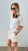 Faux Leather Quilted Shorts - Cream-170 Bottoms-GIGIO-Coastal Bloom Boutique, find the trendiest versions of the popular styles and looks Located in Indialantic, FL
