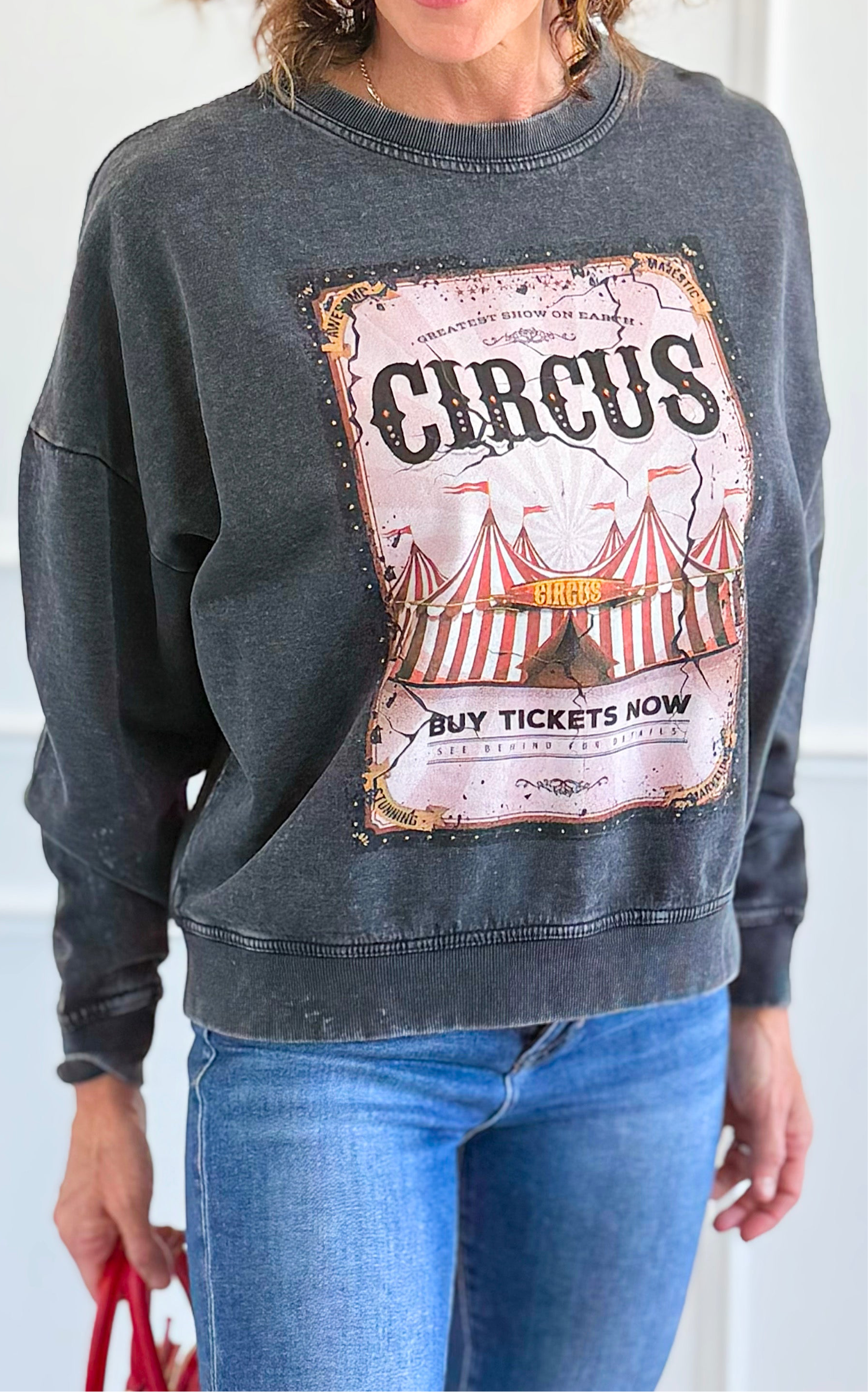 Pre Order - Showtime Circus Italian Sweatshirt-110 Long Sleeve Tops-FIRSTAGE-Coastal Bloom Boutique, find the trendiest versions of the popular styles and looks Located in Indialantic, FL