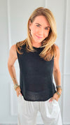 Glimmer Ease Italian Top- Black-100 Sleeveless Tops-LY PARIS-Coastal Bloom Boutique, find the trendiest versions of the popular styles and looks Located in Indialantic, FL