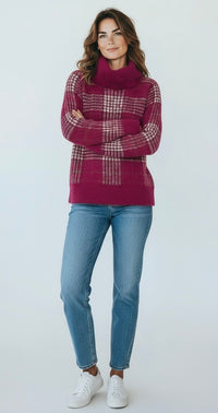 Highland Plaid Turtleneck Sweater-140 Sweaters-Rousseau-Coastal Bloom Boutique, find the trendiest versions of the popular styles and looks Located in Indialantic, FL