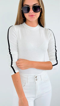 Contrast Sleeve Detail Crop Top - Off White-130 Long Sleeve Tops-Heart&Hips-Coastal Bloom Boutique, find the trendiest versions of the popular styles and looks Located in Indialantic, FL