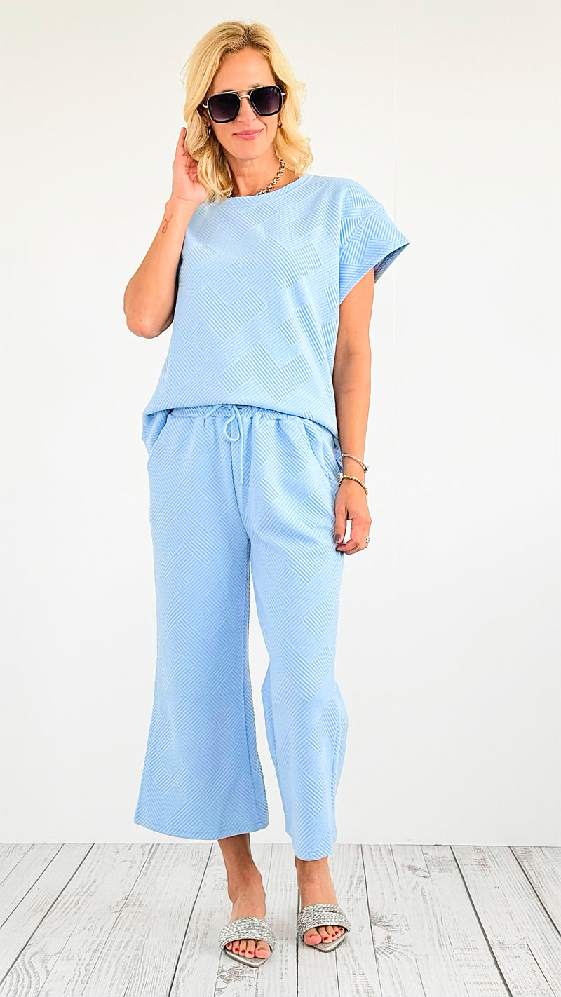 French Terry Wide Top- Light Blue-170 Bottoms-Veveret-Coastal Bloom Boutique, find the trendiest versions of the popular styles and looks Located in Indialantic, FL