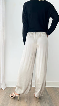 Angora Italian Satin Pant - Greige-170 Bottoms-Germany-Coastal Bloom Boutique, find the trendiest versions of the popular styles and looks Located in Indialantic, FL
