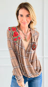Custom CB Rose Crest Plaid Top-130 Long Sleeve Tops-mystree / Holly-Coastal Bloom Boutique, find the trendiest versions of the popular styles and looks Located in Indialantic, FL