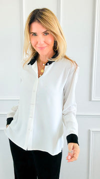 Midnight Contrast Button Down Top - Ivory Black-130 Long sleeve top-Must Have-Coastal Bloom Boutique, find the trendiest versions of the popular styles and looks Located in Indialantic, FL