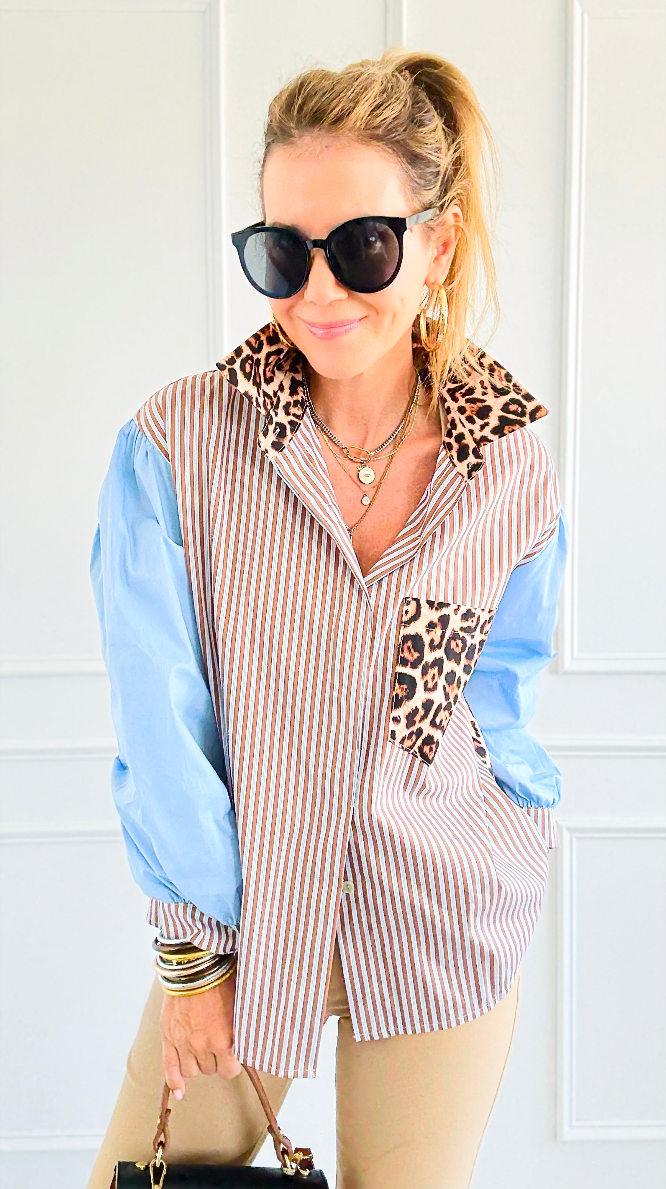 Bold Moves Mixed Italian Shirt-110 Long Sleeve Tops-SEÑORITA C-Coastal Bloom Boutique, find the trendiest versions of the popular styles and looks Located in Indialantic, FL
