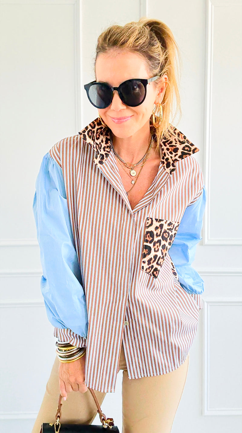 Bold Moves Mixed Italian Shirt-110 Long Sleeve Tops-SEÑORITA C-Coastal Bloom Boutique, find the trendiest versions of the popular styles and looks Located in Indialantic, FL