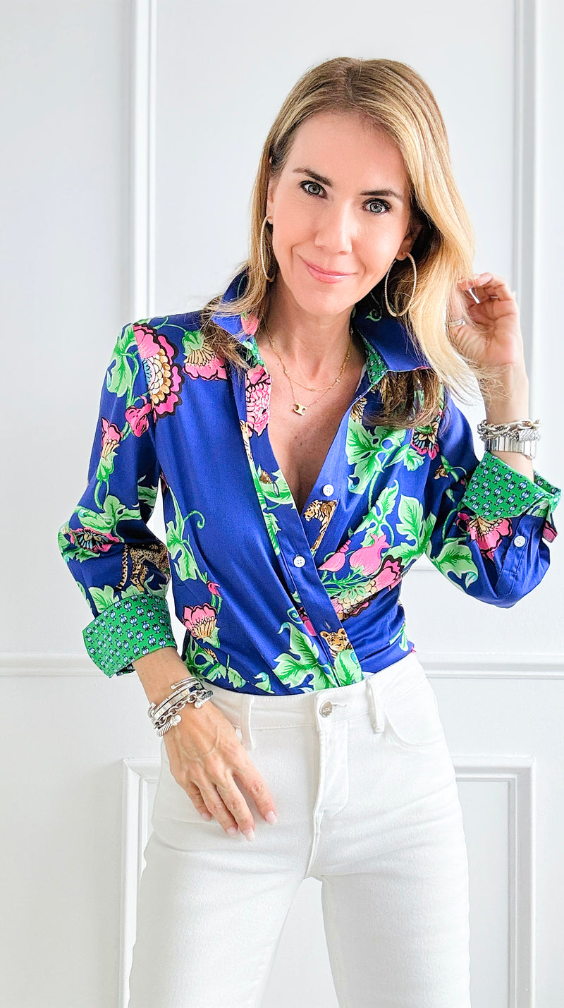 Deep Forest Button Down Top-110 Short Sleeve Tops-707 international Limited-Coastal Bloom Boutique, find the trendiest versions of the popular styles and looks Located in Indialantic, FL