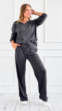 Luxe Ribbed Lounge Set - Black-210 Loungewear/Sets-Zenana-Coastal Bloom Boutique, find the trendiest versions of the popular styles and looks Located in Indialantic, FL