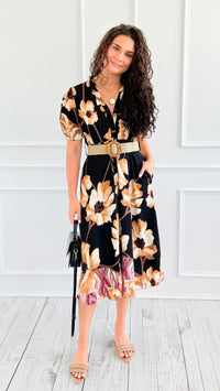 Capri Blossom Belted Italian Midi Dress-200 Dresses/Jumpsuits/Rompers-AZUL MONACO-Coastal Bloom Boutique, find the trendiest versions of the popular styles and looks Located in Indialantic, FL