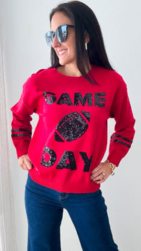 Game Day Sequin Sweater - Red Black-140 Sweaters-Why Dress-Coastal Bloom Boutique, find the trendiest versions of the popular styles and looks Located in Indialantic, FL