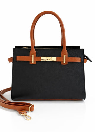 Vittoria Structured Italian Bag - Black/Camel