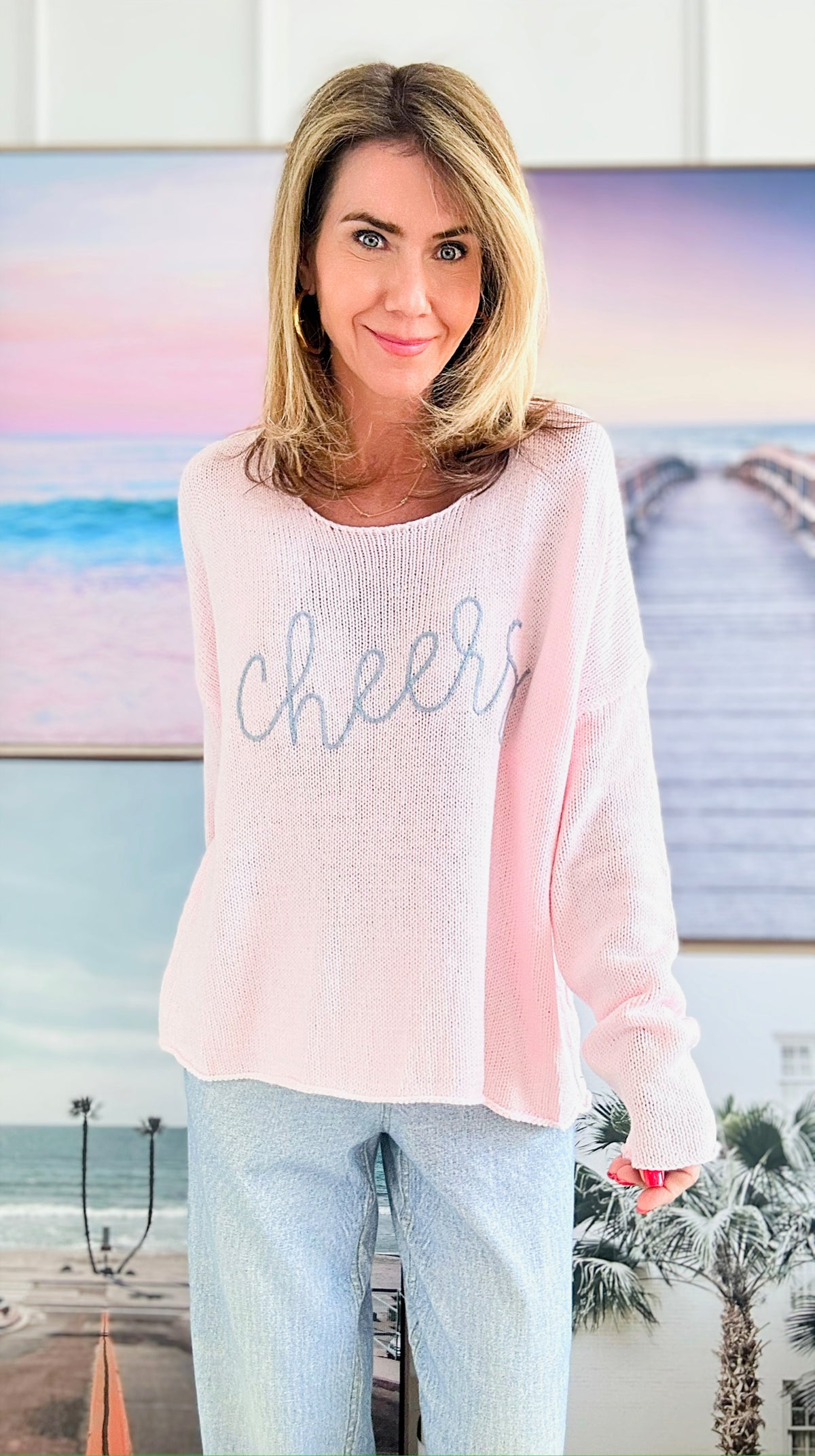 "Cheers" Lightweight Knit Sweater - Blush-140 Sweaters-Miracle-Coastal Bloom Boutique, find the trendiest versions of the popular styles and looks Located in Indialantic, FL