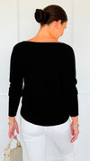 Soho Italian V-Neck Pullover - Black-140 Sweaters-Italianissimo/ Max & D-Coastal Bloom Boutique, find the trendiest versions of the popular styles and looks Located in Indialantic, FL