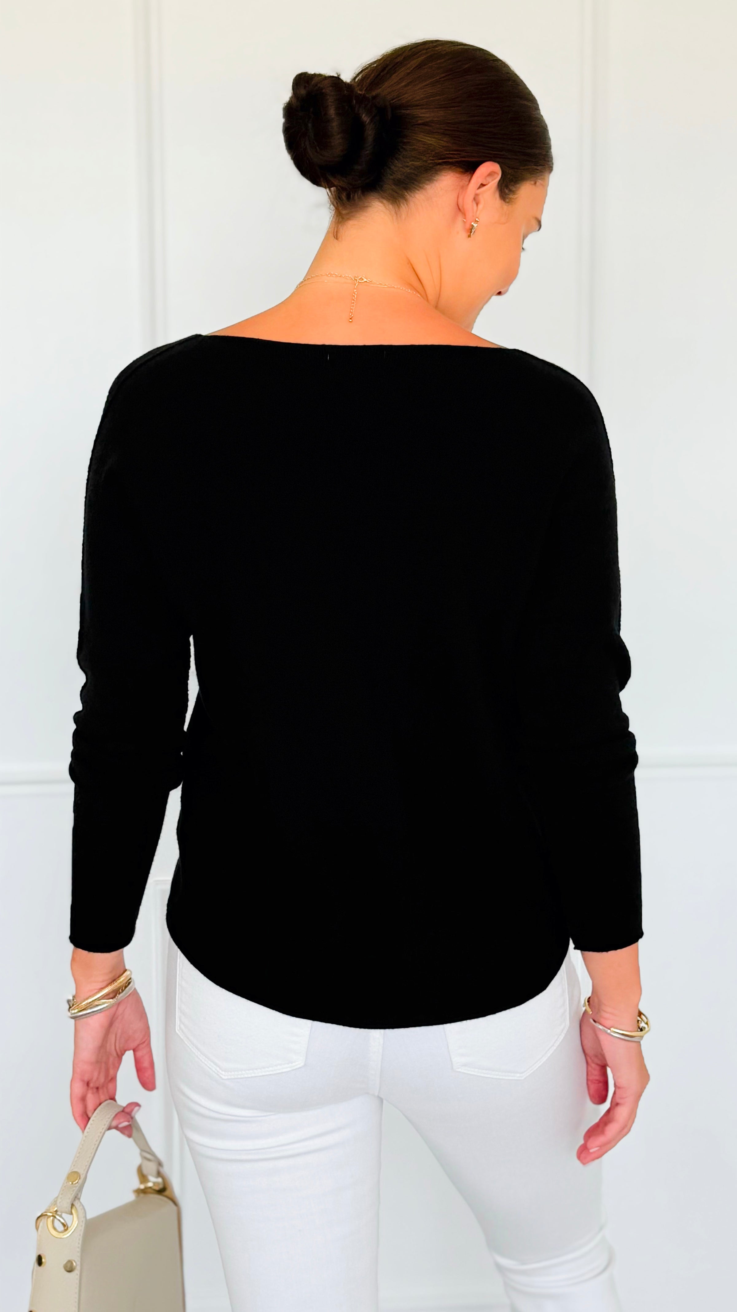 Soho Italian V-Neck Pullover - Black-140 Sweaters-Italianissimo/ Max & D-Coastal Bloom Boutique, find the trendiest versions of the popular styles and looks Located in Indialantic, FL