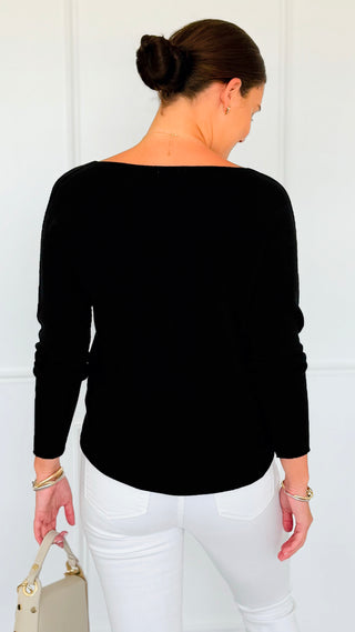 Soho Italian V-Neck Pullover - Black-140 Sweaters-Italianissimo/ Max & D-Coastal Bloom Boutique, find the trendiest versions of the popular styles and looks Located in Indialantic, FL