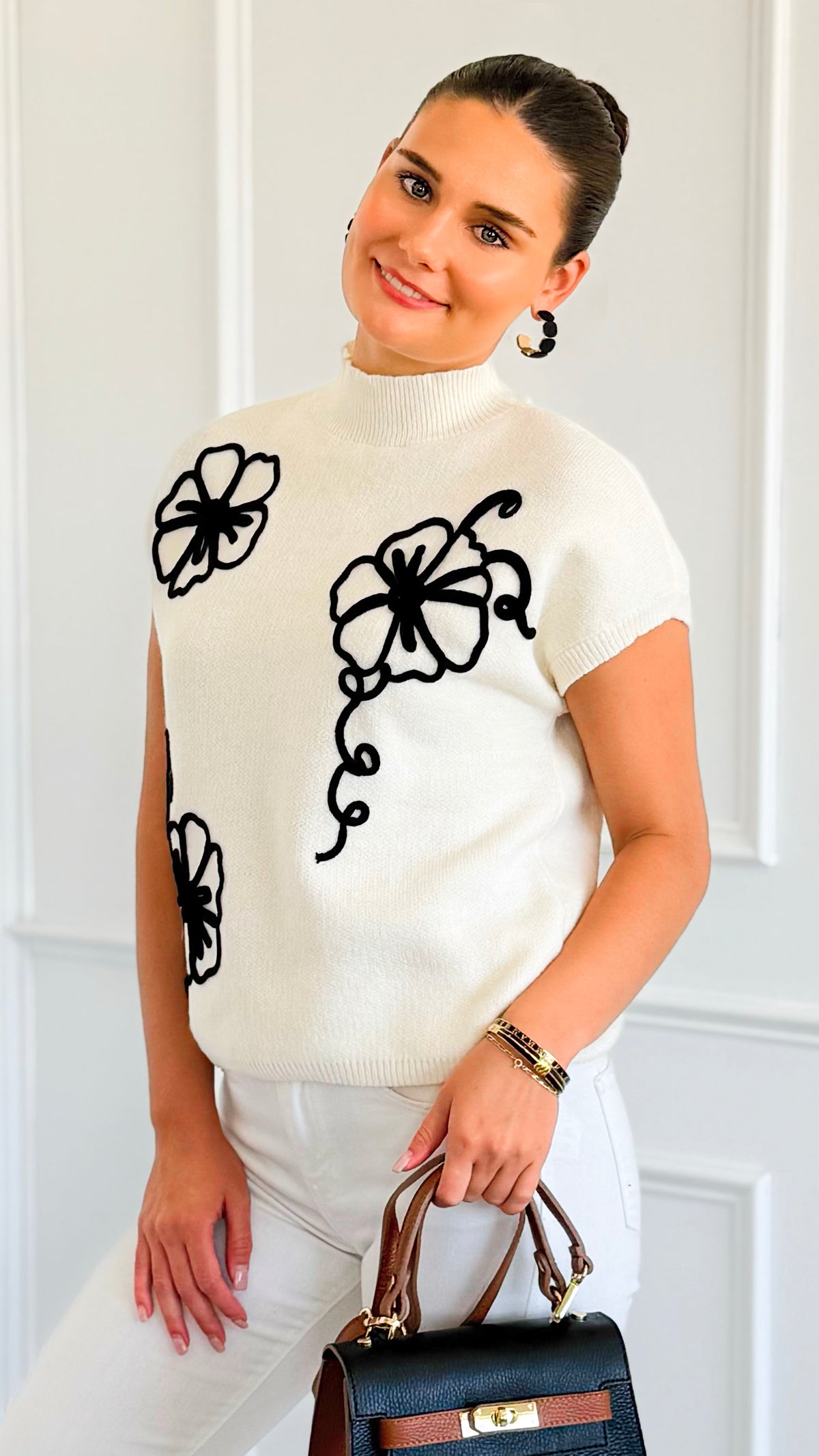 Floral Trim Knit Sleeveless Sweater- Cream-140 Sweaters-Blu Pepper-Coastal Bloom Boutique, find the trendiest versions of the popular styles and looks Located in Indialantic, FL