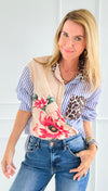 Stripes & Petals Wild Italian Blouse-110 Long Sleeve Tops-Italianissimo-Coastal Bloom Boutique, find the trendiest versions of the popular styles and looks Located in Indialantic, FL