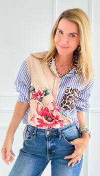Stripes & Petals Wild Italian Blouse-110 Long Sleeve Tops-Italianissimo-Coastal Bloom Boutique, find the trendiest versions of the popular styles and looks Located in Indialantic, FL