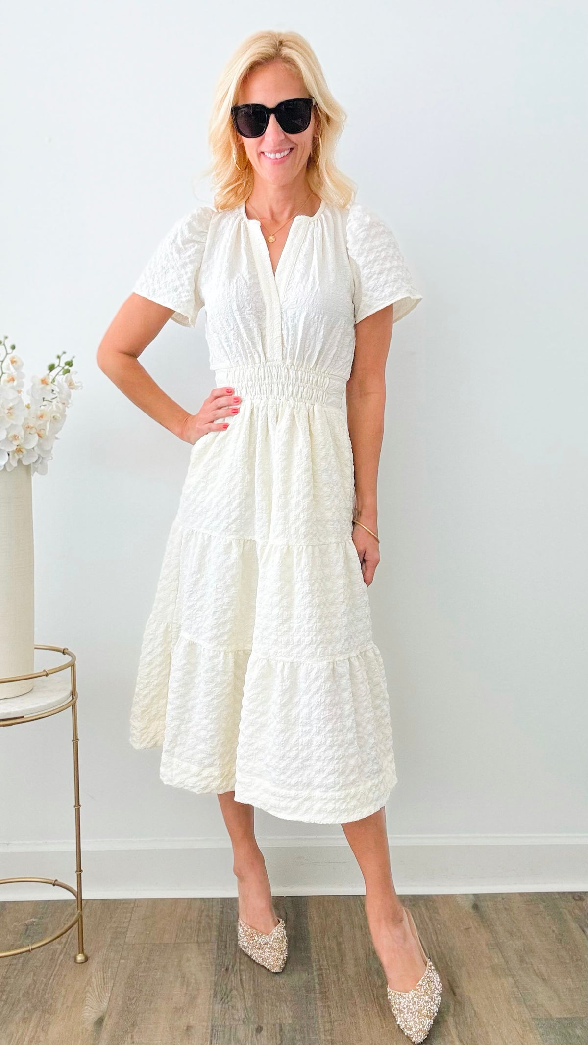 Picnic Date Jacquard Midi Tiered Dress-THML-Coastal Bloom Boutique, find the trendiest versions of the popular styles and looks Located in Indialantic, FL