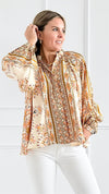 Bohemian Scarf-Print Blouse Top-130 Long Sleeve Tops-Gigio-Coastal Bloom Boutique, find the trendiest versions of the popular styles and looks Located in Indialantic, FL