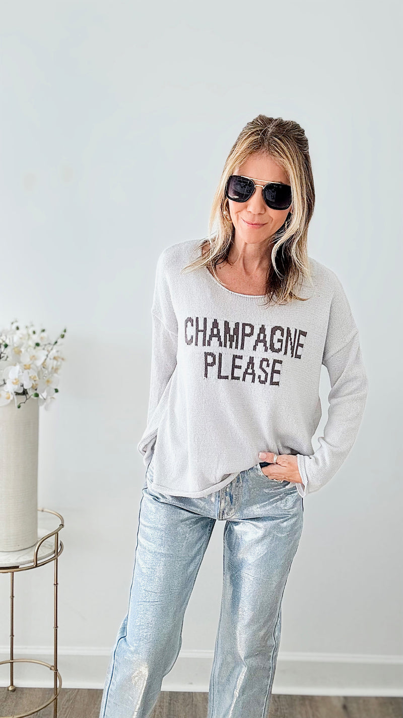 "Champagne Please" Knit Lightweight Sweater - Silver Mocha-140 Sweaters-Miracle-Coastal Bloom Boutique, find the trendiest versions of the popular styles and looks Located in Indialantic, FL