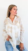 Botanical Breeze Collared Top-130 Long Sleeve Tops-V6-Coastal Bloom Boutique, find the trendiest versions of the popular styles and looks Located in Indialantic, FL