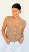 Chunky Cable Sweater Vest - Camel-150 Cardigans/Layers-Be Cool-Coastal Bloom Boutique, find the trendiest versions of the popular styles and looks Located in Indialantic, FL