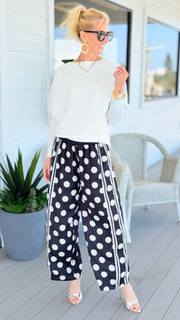 Playful Dot Lace Trim Wide Leg Pants - Black