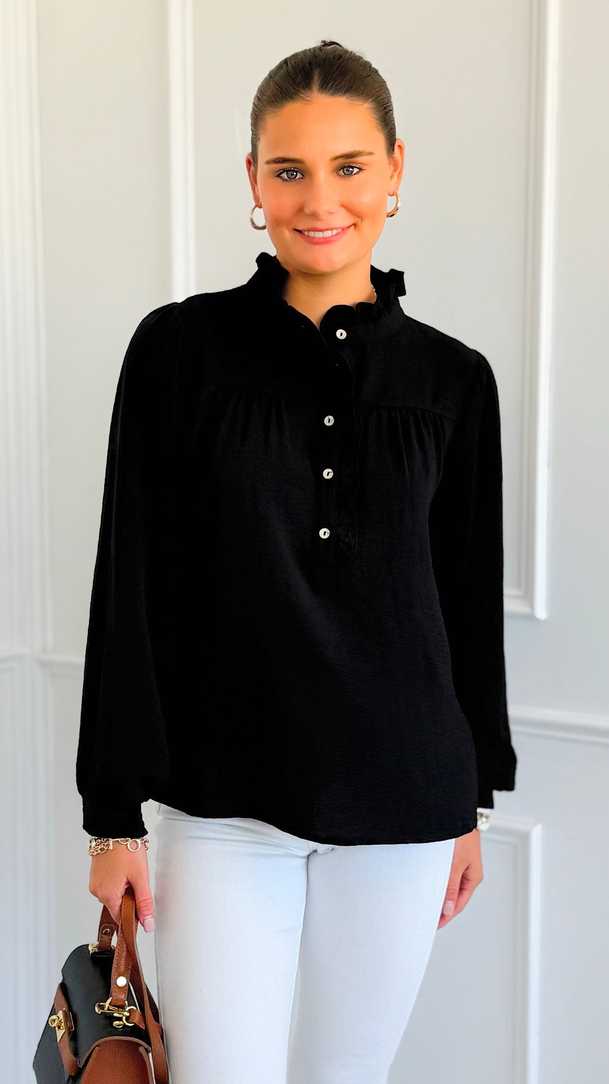 Victorian Muse Ruffle Top - Black-130 Long Sleeve Tops-JODIFL-Coastal Bloom Boutique, find the trendiest versions of the popular styles and looks Located in Indialantic, FL