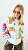 Walk About The Zoo Queen of Sparkles Sequin Sweatshirt - White-130 Long Sleeve Tops-Queen of Sparkles-Coastal Bloom Boutique, find the trendiest versions of the popular styles and looks Located in Indialantic, FL