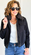 Cloud Dreams Faux Fur-Trim Jacket - Black Denim/Black-160 Jackets-IRIS-Coastal Bloom Boutique, find the trendiest versions of the popular styles and looks Located in Indialantic, FL