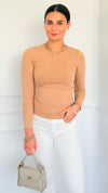 Second Skin Long Sleeve Top - Cream Coffee-130 Long Sleeve Tops-YELETE-Coastal Bloom Boutique, find the trendiest versions of the popular styles and looks Located in Indialantic, FL