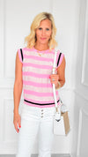 Candy Stripe Contrast Band Top-110 short Sleeve Top-VOY-Coastal Bloom Boutique, find the trendiest versions of the popular styles and looks Located in Indialantic, FL
