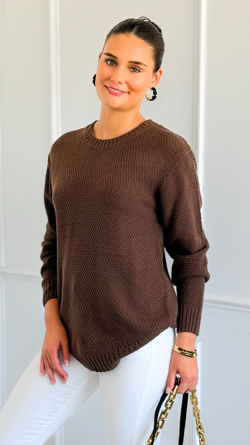 Round Neck Basic Sweater - Brown-140 Sweaters-Zenana-Coastal Bloom Boutique, find the trendiest versions of the popular styles and looks Located in Indialantic, FL