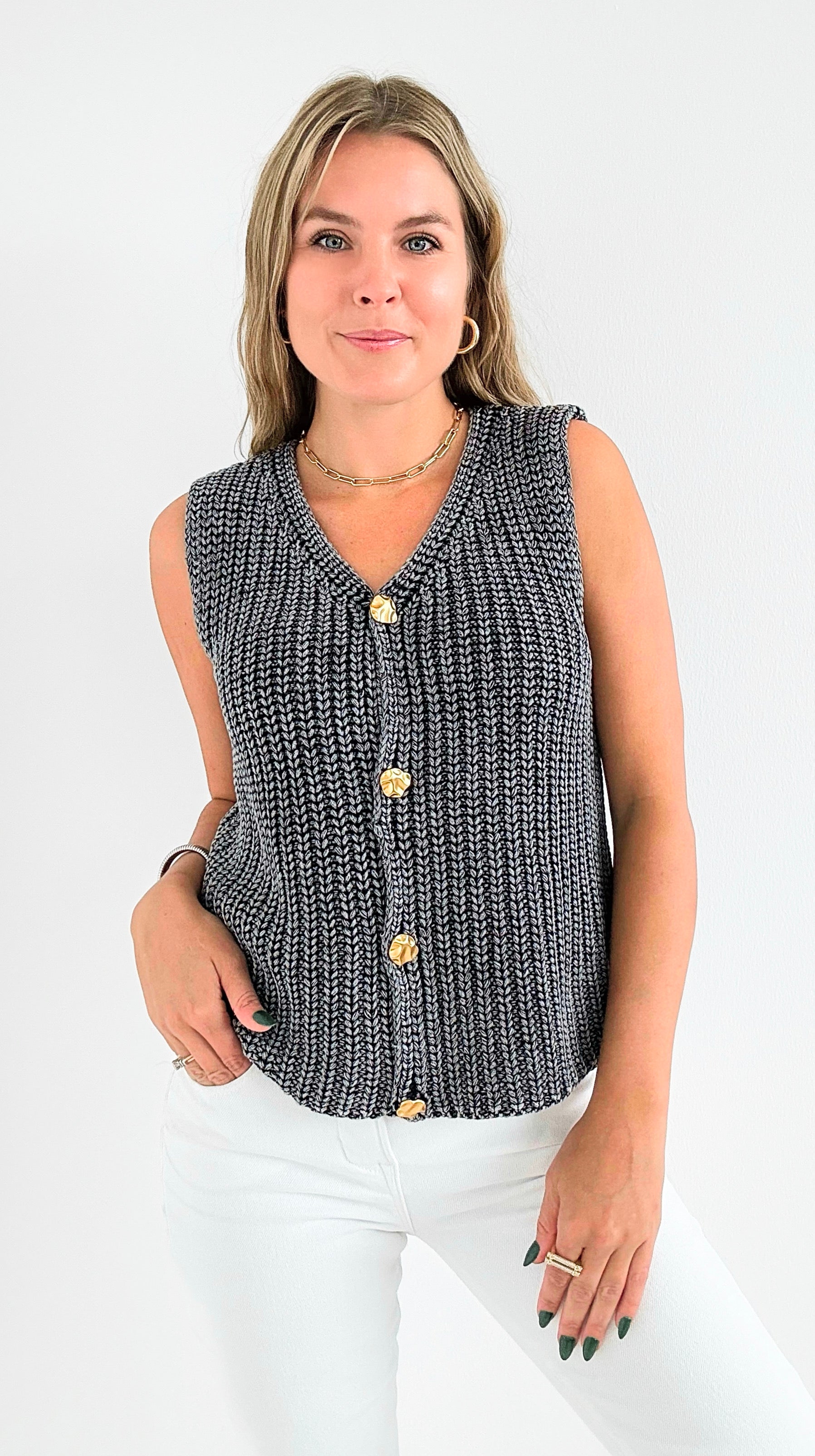 Timeless Button-Up Knit Vest - Black-150 Cardigans/Layers-JODIFL-Coastal Bloom Boutique, find the trendiest versions of the popular styles and looks Located in Indialantic, FL