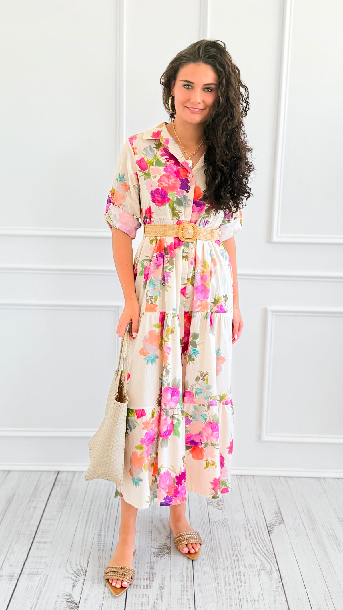 Botanical Belted Italian Midi Dress-200 Dresses/Jumpsuits/Rompers-AZUL MONACO-Coastal Bloom Boutique, find the trendiest versions of the popular styles and looks Located in Indialantic, FL
