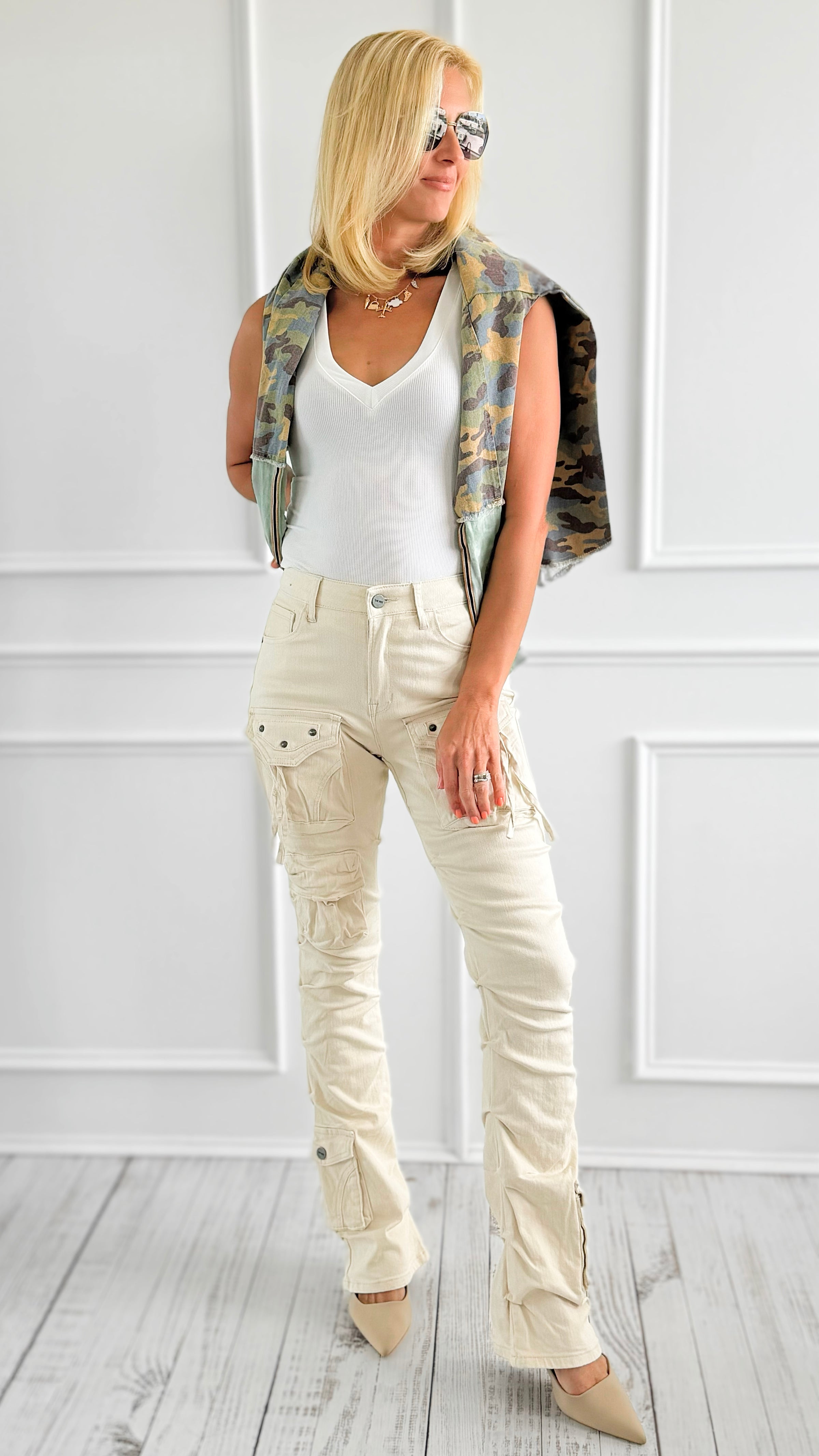 Pinched Stretch Cargo Pants-170 Bottoms-SMOKE RISE RED-Coastal Bloom Boutique, find the trendiest versions of the popular styles and looks Located in Indialantic, FL