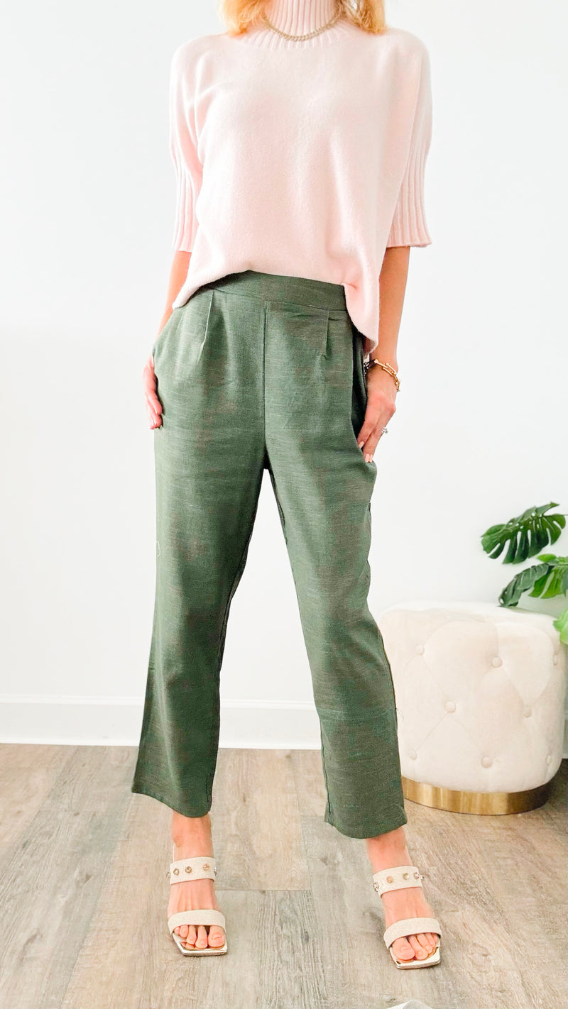 Pockets Straight Leg Pants - Olive-170 Bottoms-EESOME-Coastal Bloom Boutique, find the trendiest versions of the popular styles and looks Located in Indialantic, FL